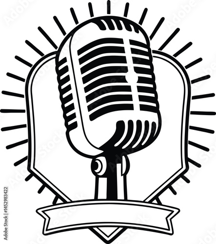 Vintage mic Logo Art Silhouette Vector , musical, object, white, mike