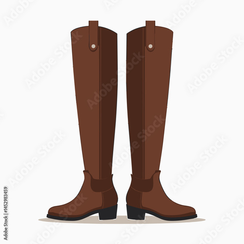 brown leather boots with gold buckles  high heel pair
