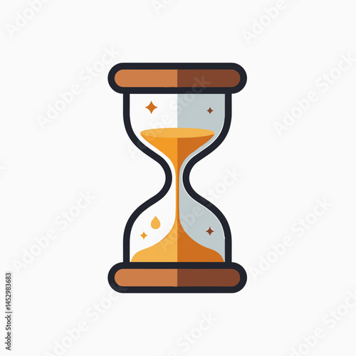 colorful hourglass icon with brown wooden frame