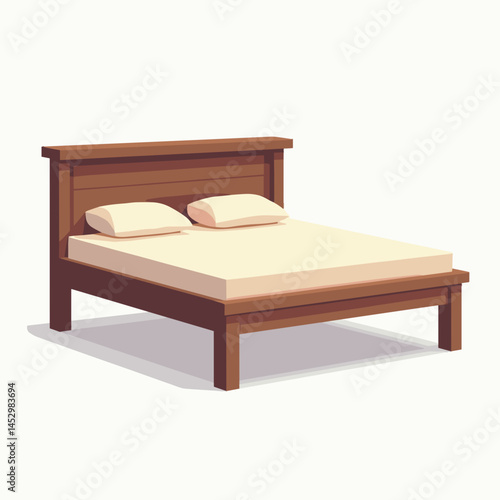 wooden bed with tan sheet set  minimalist design, natural tones