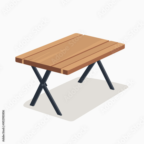 wooden picnic table with black metal frame  brown and natural tones