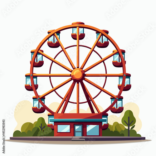 vibrant ferris wheel at amusement park with red and orange hues
