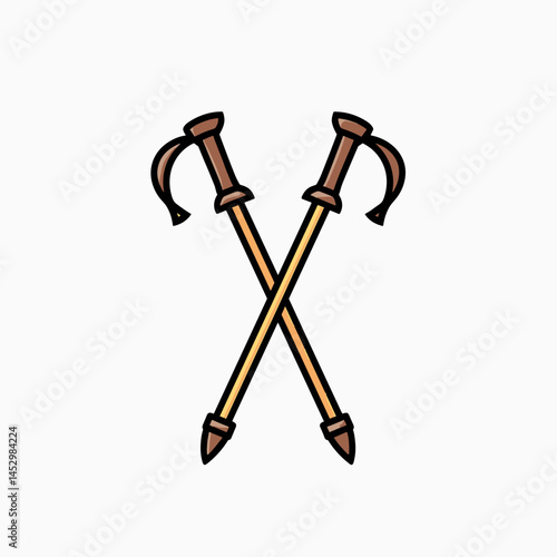 hiking poles illustration with brown handles