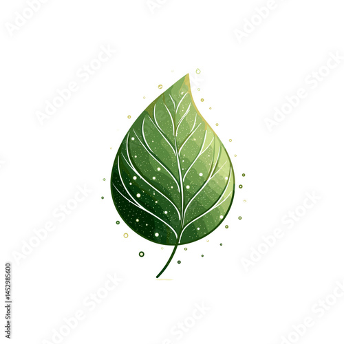 Green Leaf Icon with Natural Design and Soft Highlights  
