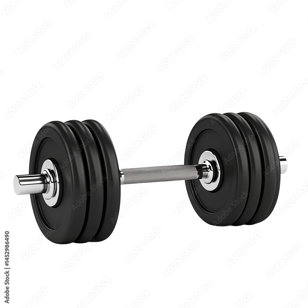 Naklejka premium Strength in Steel: A robust dumbbell rests, a symbol of strength and the pursuit of fitness, showcasing a timeless image for all levels.