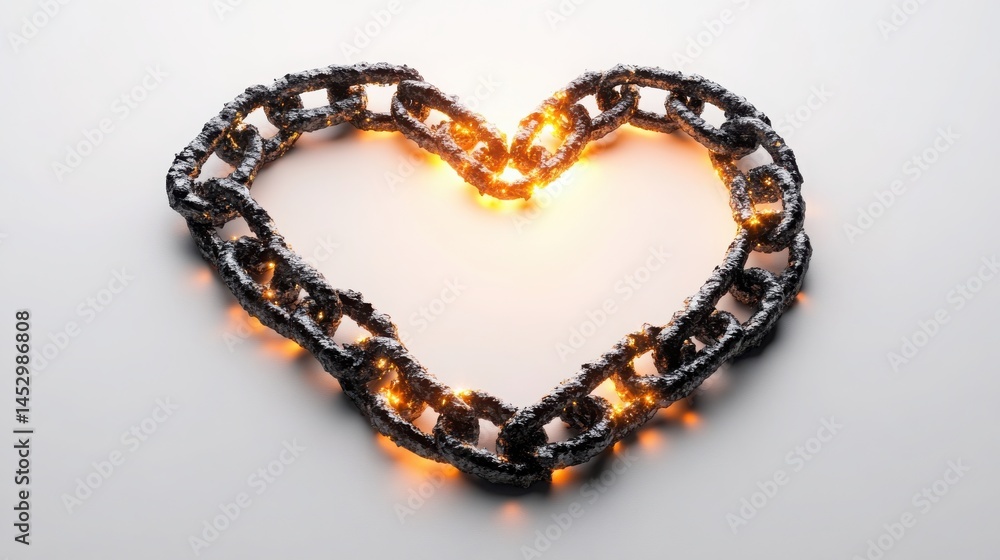 Obraz premium Glowing Metal Chain Forming a Heart Shape