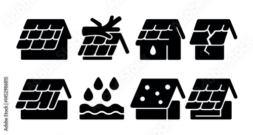 Roofing and construction solid icons set – filled, building repair, maintenance symbols