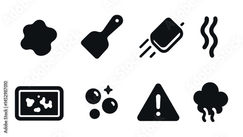 Cleaning and hygiene solid icons set – filled, sanitation, housekeeping symbols