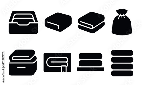 Cleaning and laundry solid icons set – filled, household, organizing symbols
