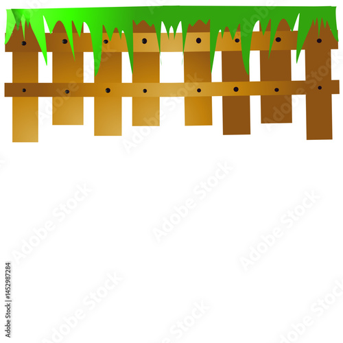 Whimsical cartoon fence with verdant grass accents against a stark backdrop