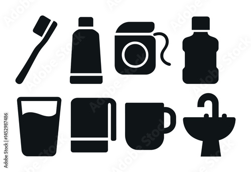 Personal hygiene solid icons set – flat, filled, health and bathroom essentials