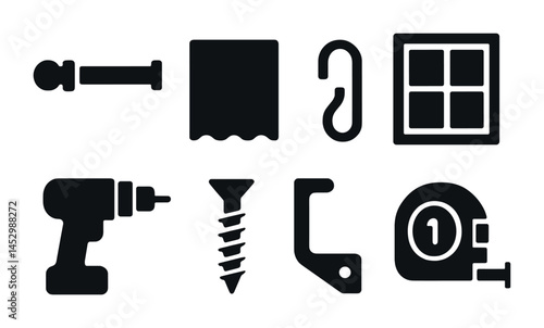 Construction and tools solid icons set – flat, filled, building and diy symbols