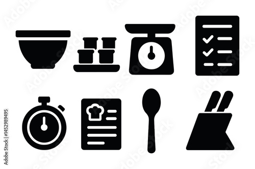 Kitchen and cooking solid icons set – culinary, flat, food preparation symbols