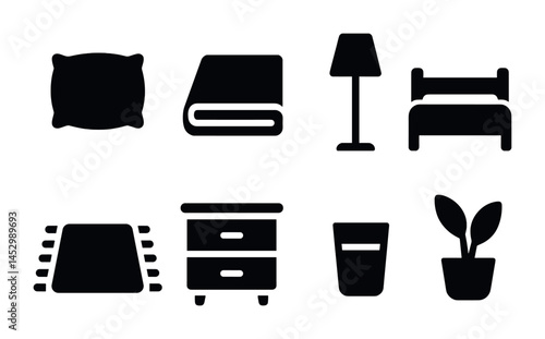 Modern bedroom and living room essentials icons for interior design projects