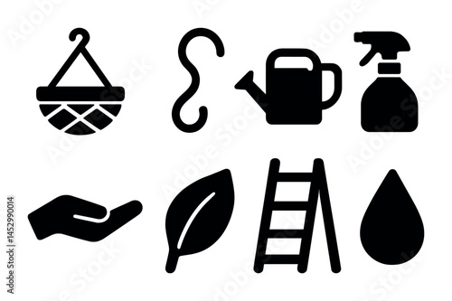 Gardening and plant care filled icons set – solid, gardening tools and nature symbols