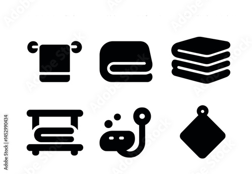 Bathroom and laundry solid icons set – essential washroom, cleaning, and hygiene symbols