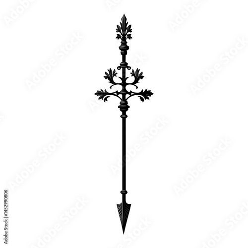 Detailed Decorative Black Metal Spire With Pointed Spearhead Tip