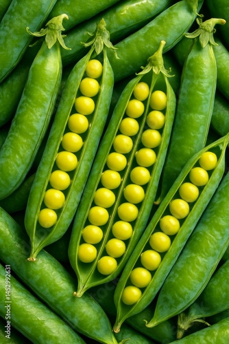 Fresh Green Peas in Pods Gathered From the Garden for Vibrant Culinary Use in...