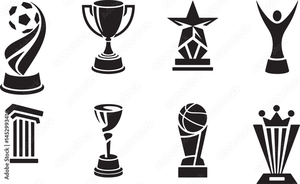 Fototapeta premium Award Trophy silhouette set vector illustration isolated On Transparent Background