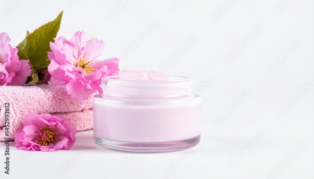 cosmetic cream and pink flowers cosmetic cream and pink flowers