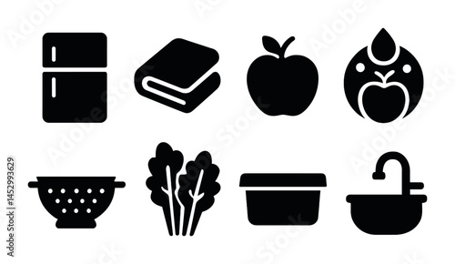 Kitchen and cooking solid icons set – filled, culinary, food preparation symbols