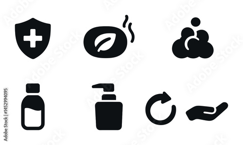 Hygiene and health solid icons set – filled, wellness, safety symbols