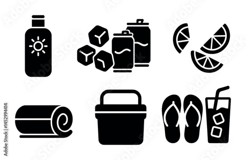 Summer picnic silhouette icons set – solid, filled, outdoor and relaxation symbols