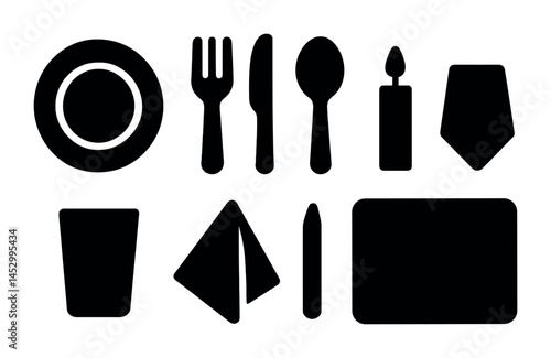 Restaurant and dining silhouette icons set – flat, solid, food and drink symbols