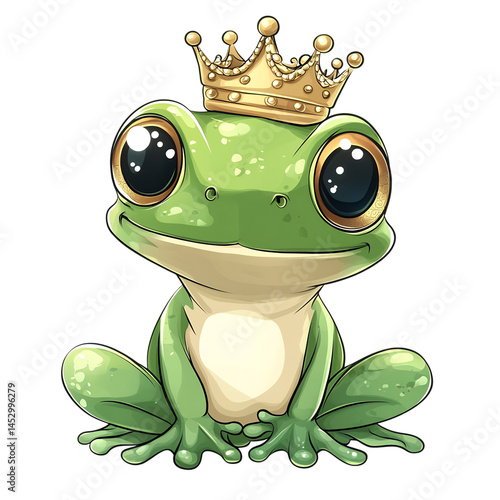 Cute Little Baby Queen Frog Wearing Crown Vector Print Isolated on Transparent Background photo