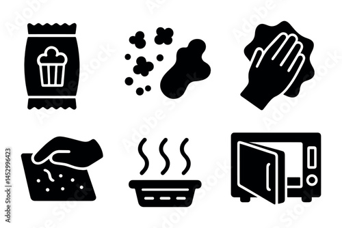 Cleaning and hygiene solid icons set – filled, cleaning products, sanitation symbols