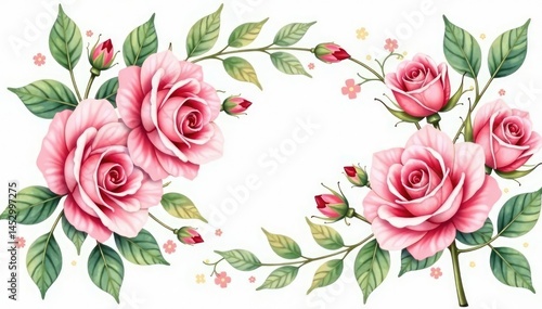 Delicate watercolor roses, intertwined leaves, soft pastel hues, background, nature