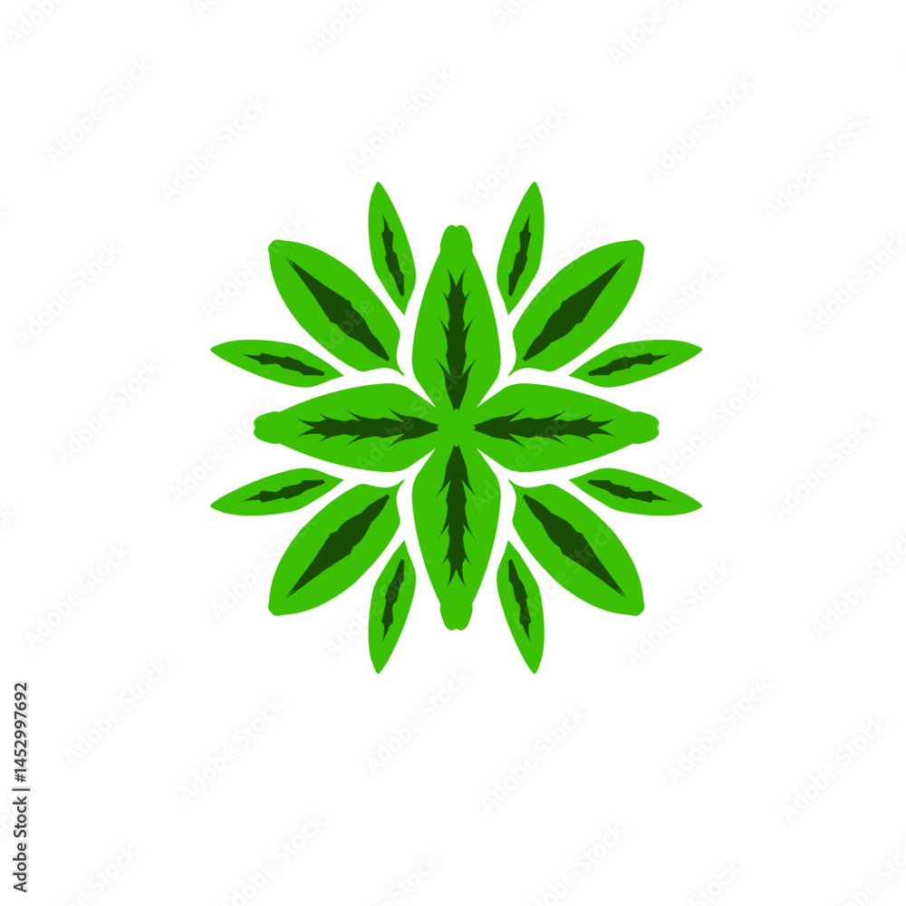Stylized Green Foliage Motif on Dark Backdrop, Representing Vitality Stylized Green Foliage Motif on Dark Backdrop, Representing Vitality
