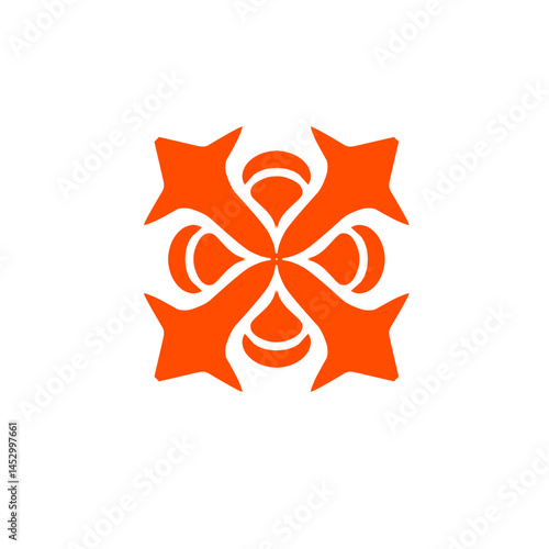 Ornate symmetrical design of luminous orange petals on a deep black field