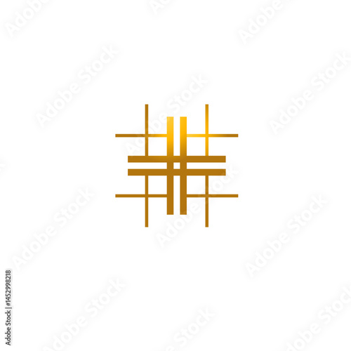 Golden geometric grid emblem radiates on stark backdrop, minimalist design flair