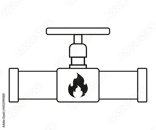 Gas pipeline outline icon in the form of a gas pipe with a flame symbol and natural gas flowing to 
consumers. Natural gas price and production sign. Flat line style Vector illustration EPS 10.