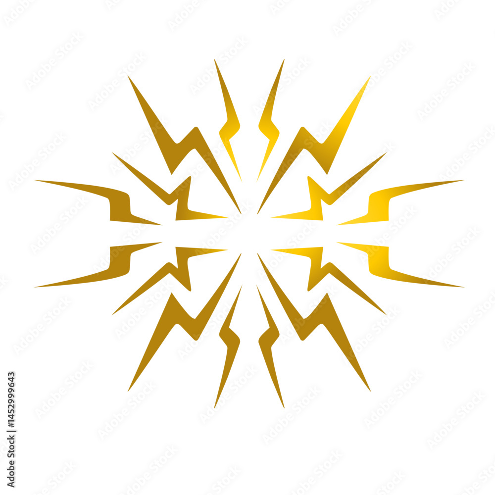 Golden abstract starburst design with sharp angular elements in symmetrical arrangement Golden abstract starburst design with sharp angular elements in symmetrical arrangement