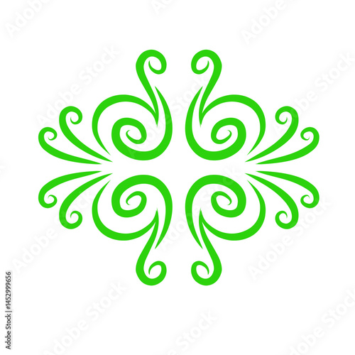 Symmetrical verdant flourish emblem on stark backdrop evokes vintage charm