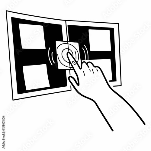 Continuous Line Art of a Hand Reaching into a Virtual Reality Interface, Symbolizing Connectivity and Digital Interaction.