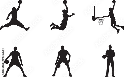 Basketball Player silhouette set vector illustration isolated On Transparent Background