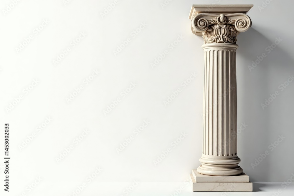 Fototapeta premium Elegant Roman column on pristine white backdrop, light, chiaroscuro, marble