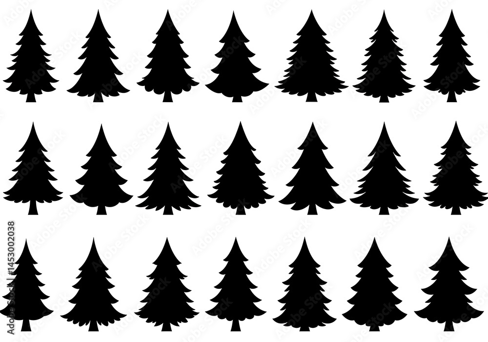 Obraz premium Black Silhouette Christmas Trees: Simple Holiday Graphic AI Generated