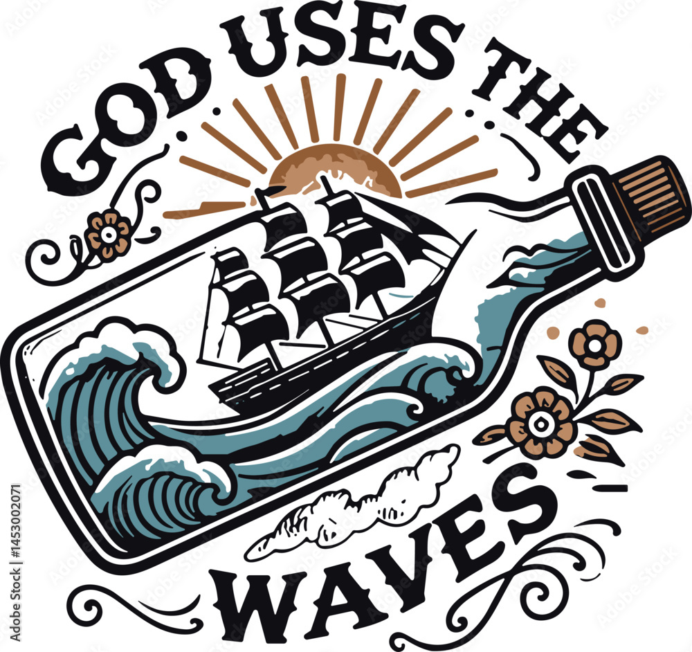 God uses the waves , Retro Christian , Bible Verse God uses the waves , Retro Christian , Bible Verse
