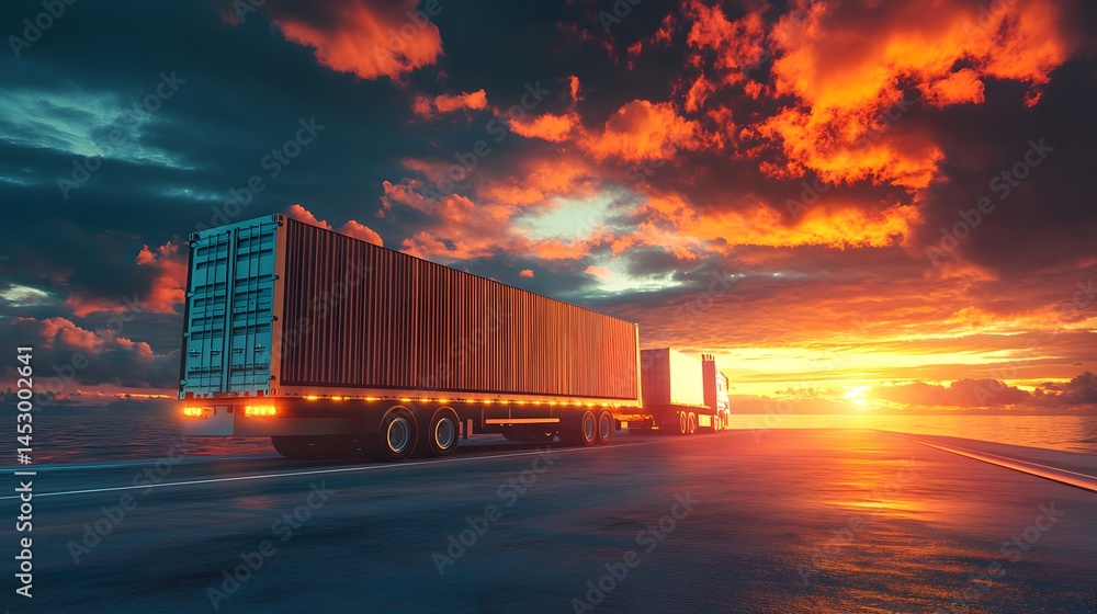 Obraz premium Sunset Highway Trucking Logistics Container Truck