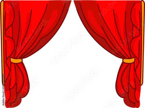 Fully Open Stage Curtain in Red and Gold for Theater Use