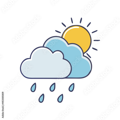 Illustration of weather with sun, clouds, and rain drops, weather forecast, sunny and rainy day illustration