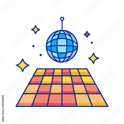 Disco ball dance floor party celebration nightlife entertainment shiny sparkle retro fun event clubbing