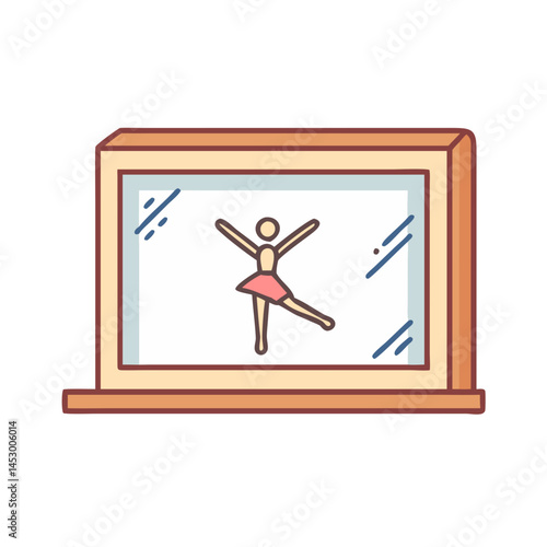 Illustration of ballerina dancing in mirror frame art dance performance ballet studio