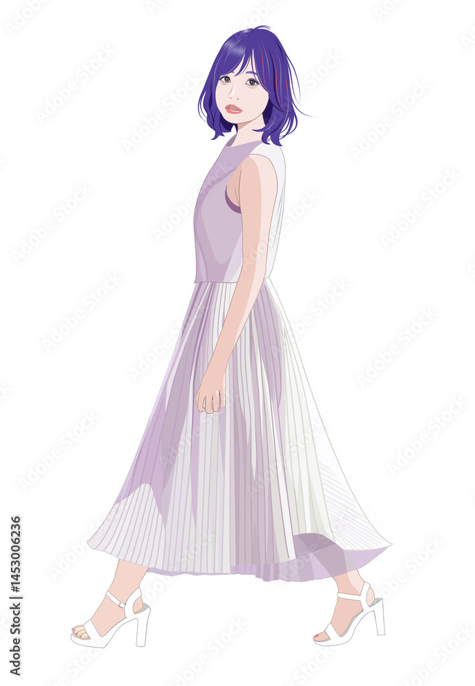 歩いて振り向く若い女性イラスト 歩いて振り向く若い女性イラスト