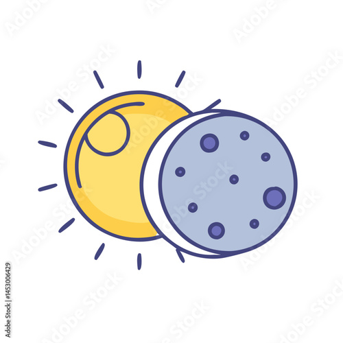 Solar eclipse vector illustration of sun and moon for astronomy and space science design concept