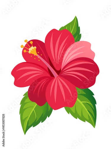 Red hibiscus flower illustration tropical floral design hawaiian bloom botanical art exotic plant vector